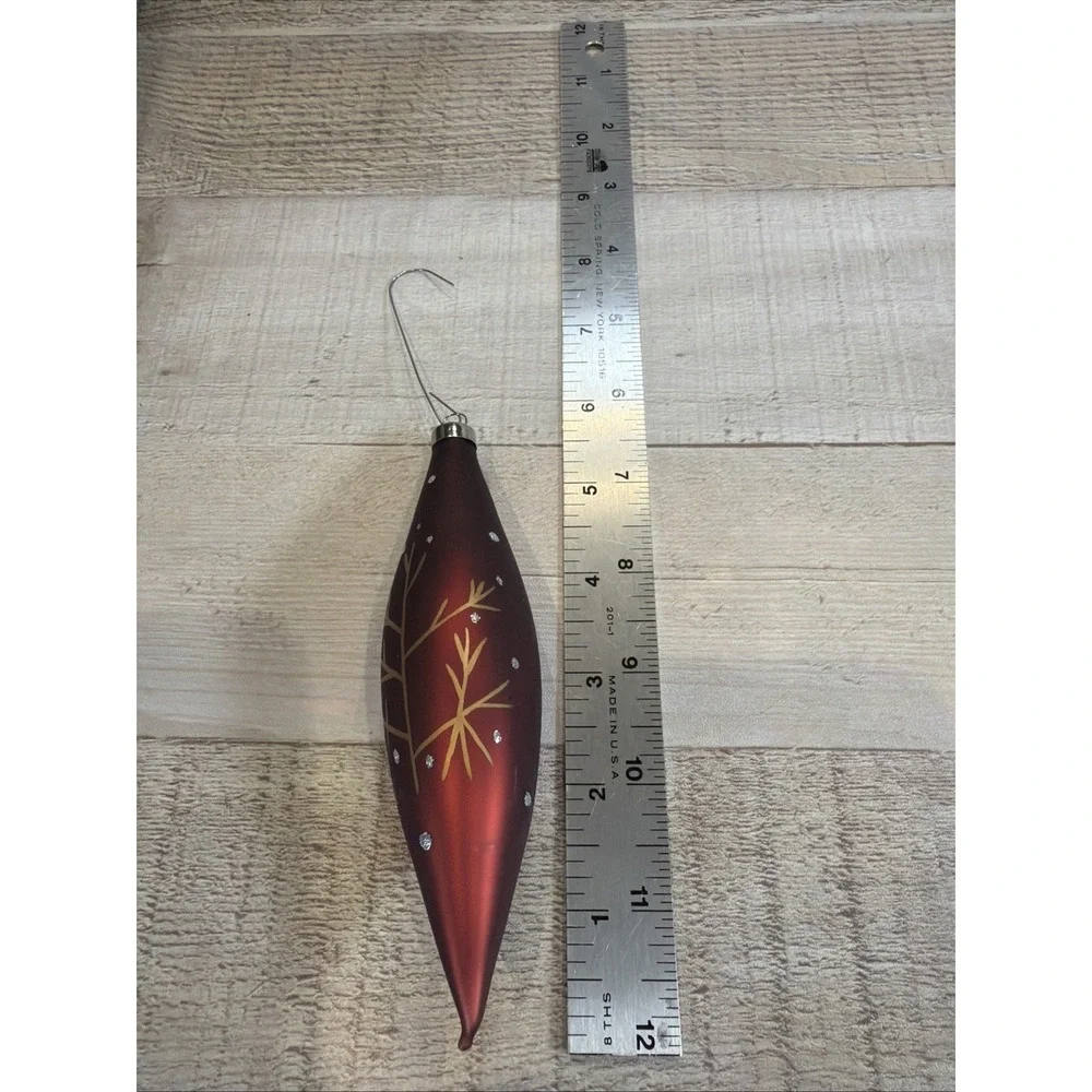 Holiday Time Set of 4 Red Glass Finial Icicle Christmas Ornaments  Snowflakes